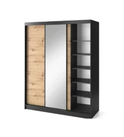 Szafa przesuwna Esville III z lustrem 180 cm w optyce Dąb artisan/Czarny mat*ELTAP Discount