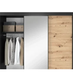 Szafa przesuwna Esville III z lustrem 180 cm w optyce Dąb artisan/Czarny mat*ELTAP Discount