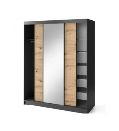 Szafa przesuwna Esville III z lustrem 180 cm w optyce Dąb artisan/Czarny mat*ELTAP Discount