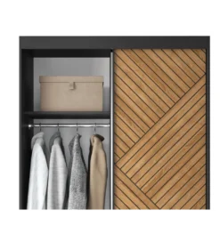 Szafa przesuwna Marrphy II 120 cm z lustrem czarny/dąb caramel*ELTAP Sale