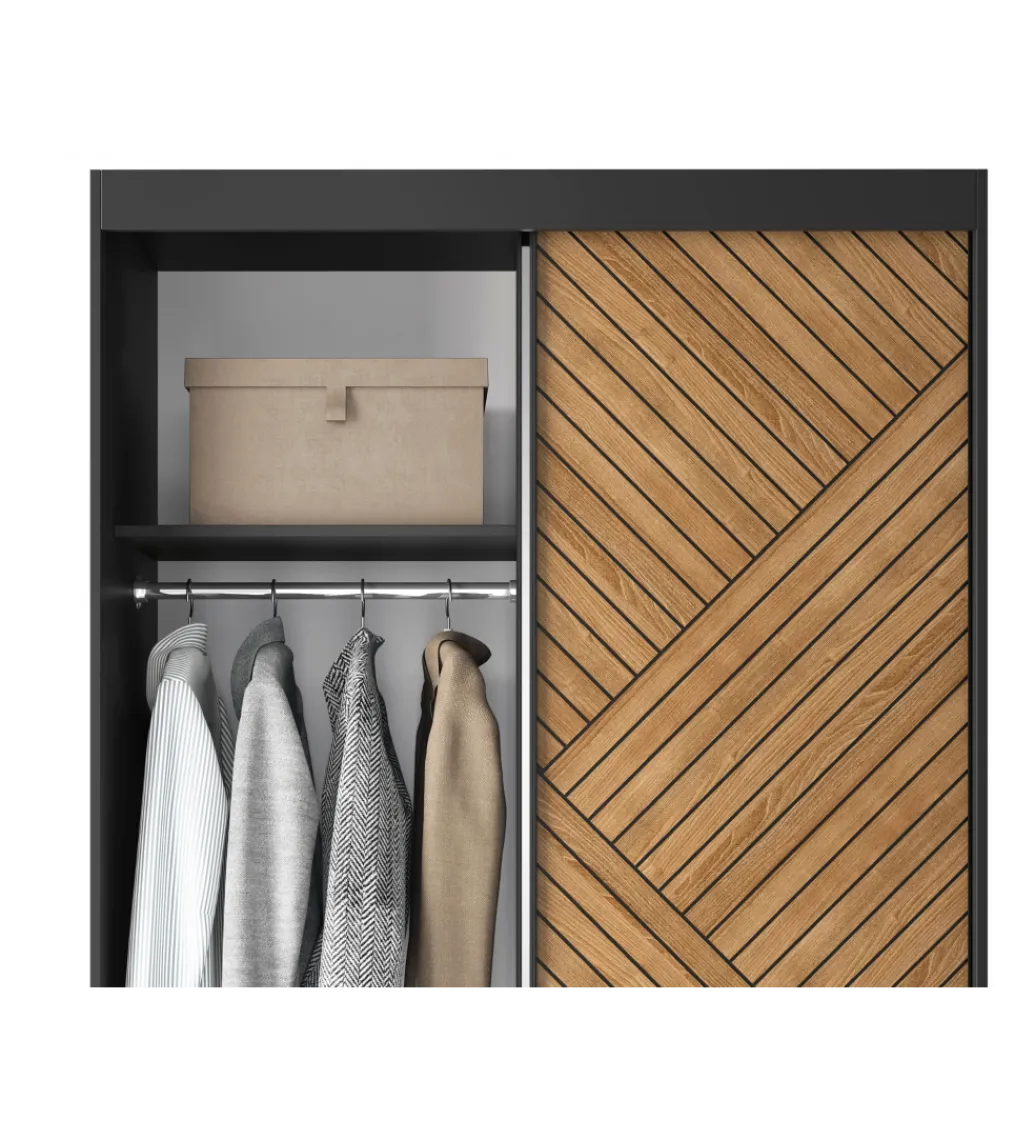 Szafa przesuwna Marrphy II 120 cm z lustrem czarny/dąb caramel*ELTAP Sale