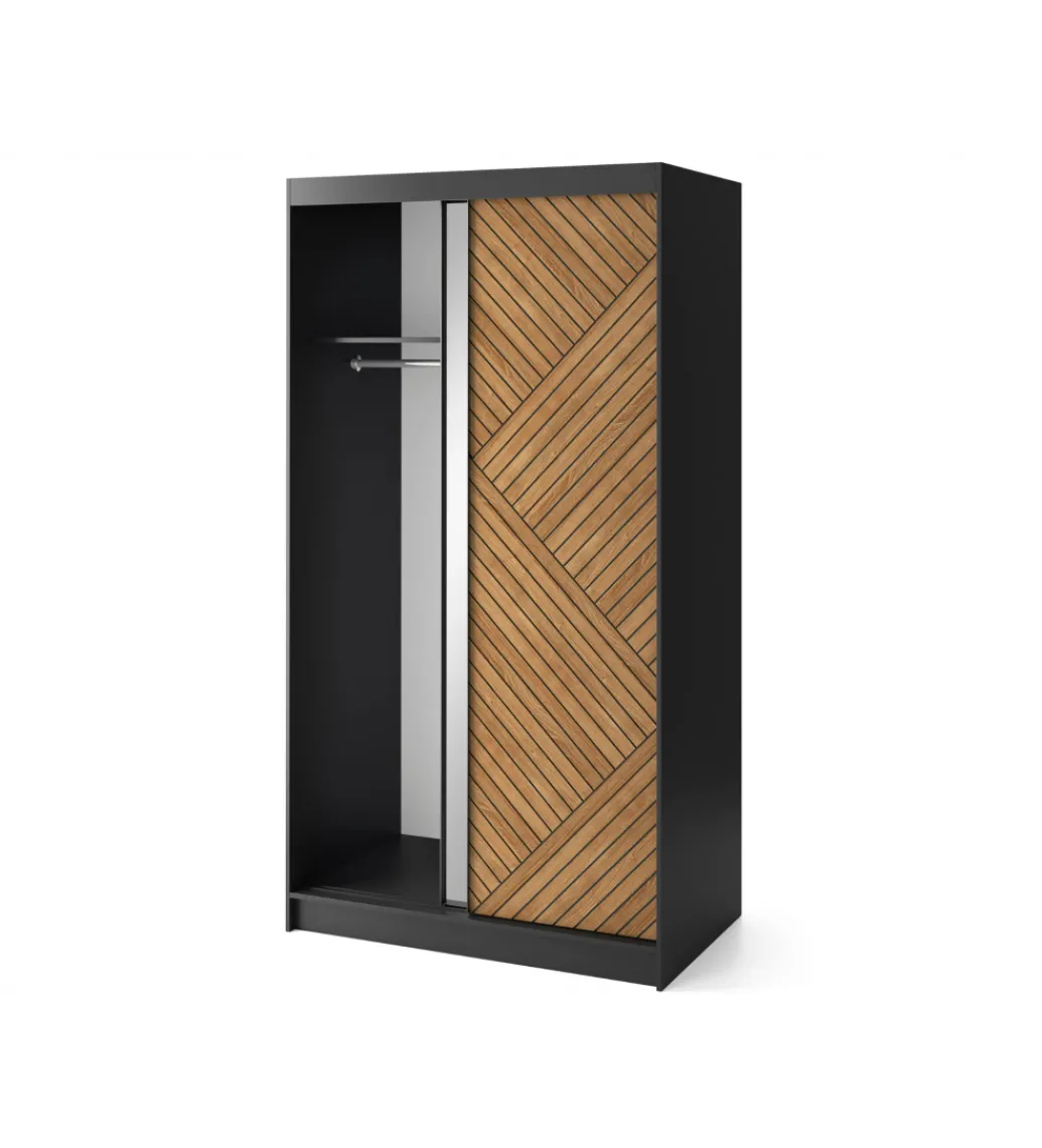 Szafa przesuwna Marrphy II 120 cm z lustrem czarny/dąb caramel*ELTAP Sale