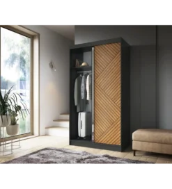 Szafa przesuwna Marrphy II 120 cm z lustrem czarny/dąb caramel*ELTAP Sale