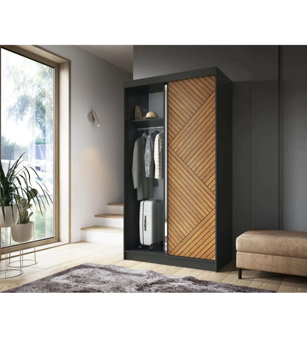 Szafa przesuwna Marrphy II 120 cm z lustrem czarny/dąb caramel*ELTAP Sale