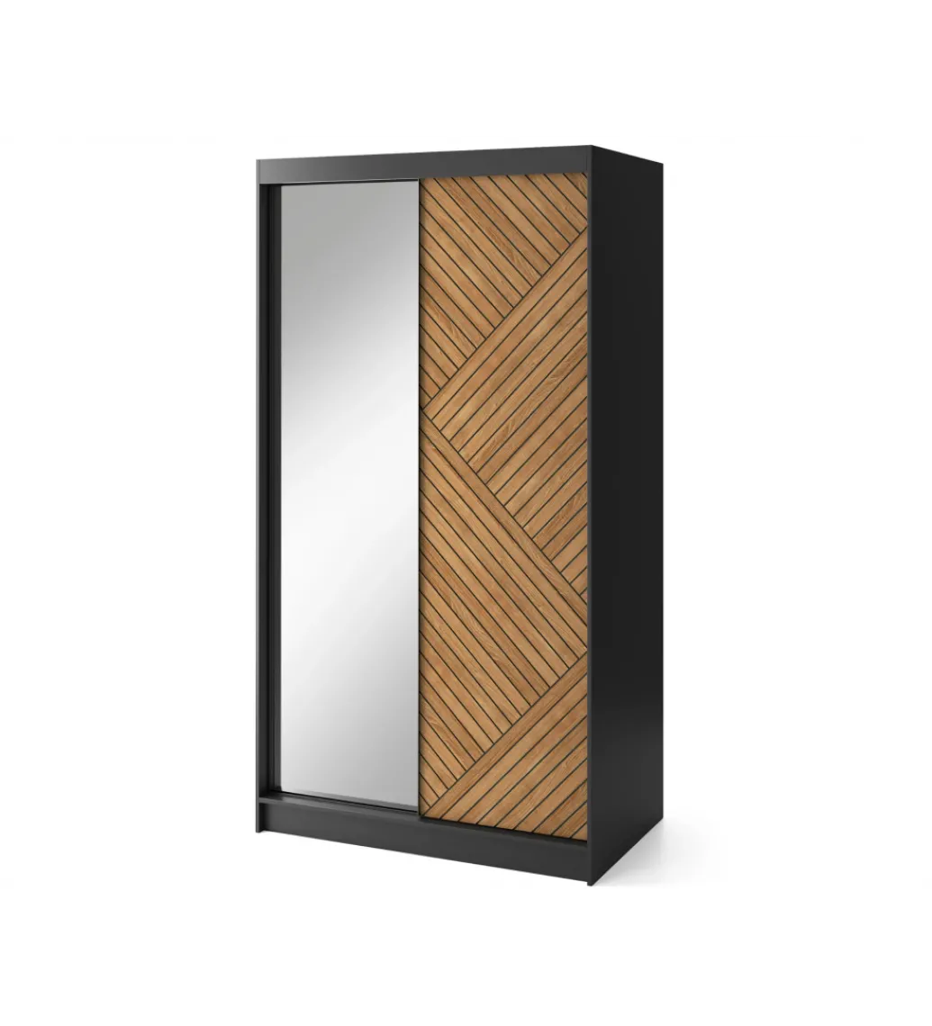 Szafa przesuwna Marrphy II 120 cm z lustrem czarny/dąb caramel*ELTAP Sale