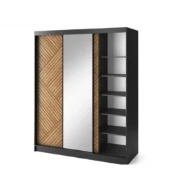 Szafa przesuwna Marrphy III z lustrem 180 cm czarny/dąb caramel*ELTAP New