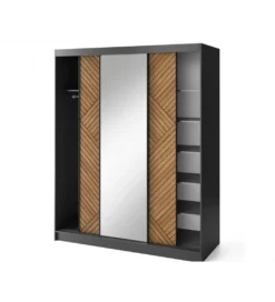 Szafa przesuwna Marrphy III z lustrem 180 cm czarny/dąb caramel*ELTAP New
