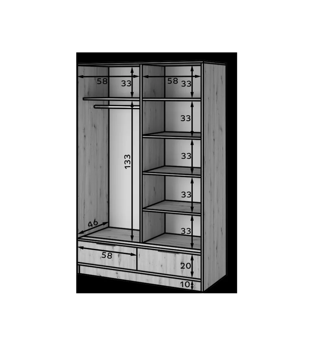 Szafa przesuwna VOODI II 120 cm z lustrem kolor dąb artisan*ELTAP New