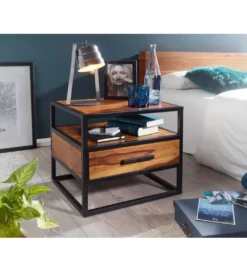 Szafka nocna CARBERA 50 cm drewno sheesham*WOHNLING, GERMANY Online