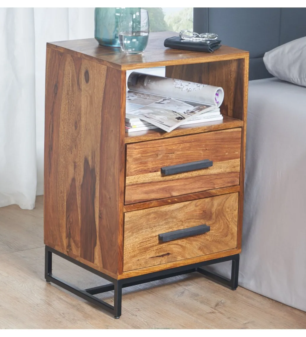 Szafka nocna LORENTE 40 cm drewno sheesham*WOHNLING, GERMANY Outlet