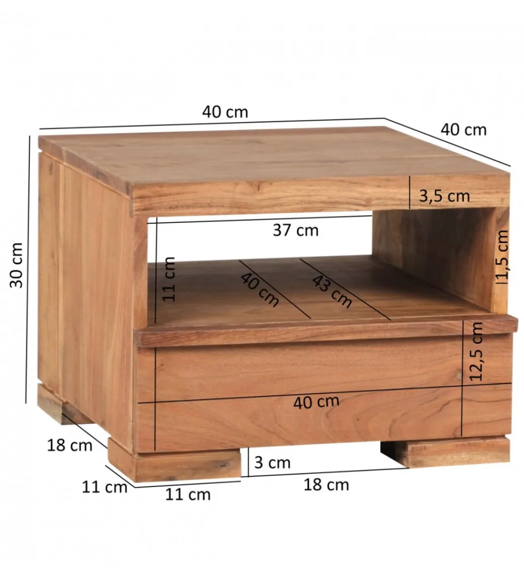 Szafka nocna MUMBAI 40 cm drewno akacja*WOHNLING, GERMANY Discount