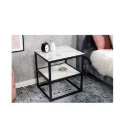 Szafka nocna RAUL 45 cm w optyce białego marmuru*Invicta Interior Discount