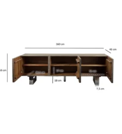 Szafka RTV WOHNLING 160 cm drewno akacja szary*WOHNLING, GERMANY Outlet