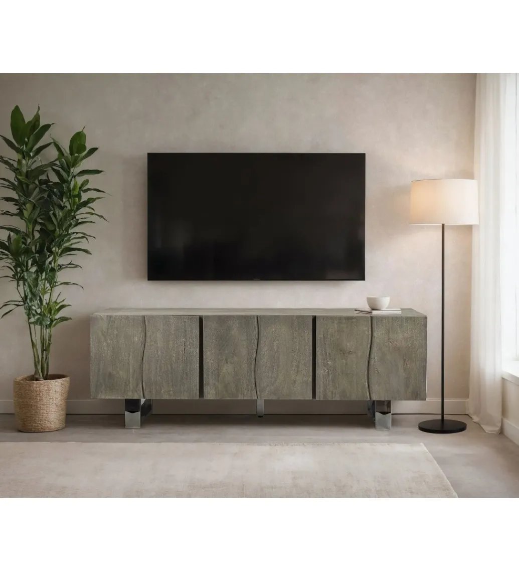 Szafka RTV WOHNLING 160 cm drewno akacja szary*WOHNLING, GERMANY Outlet