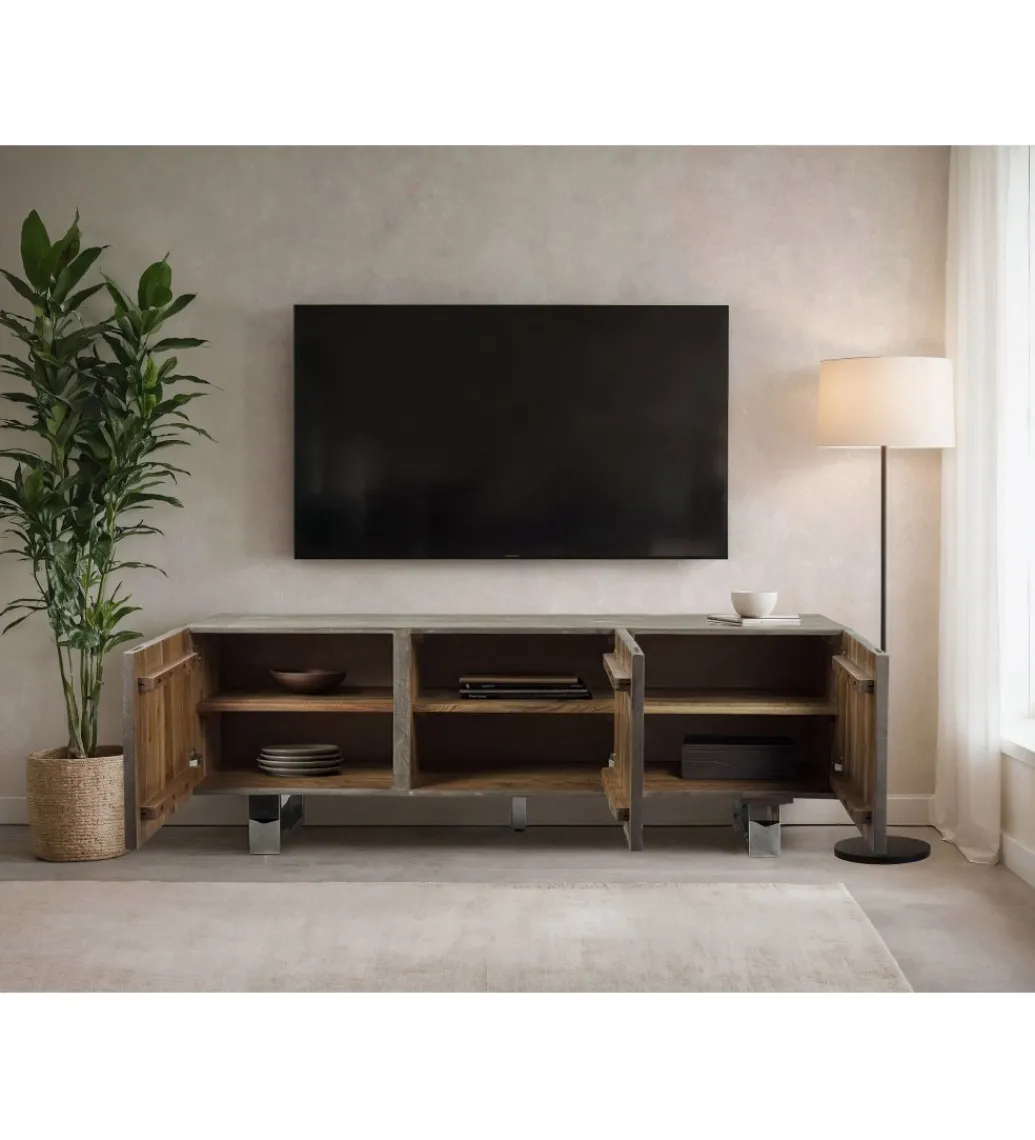 Szafka RTV WOHNLING 160 cm drewno akacja szary*WOHNLING, GERMANY Outlet