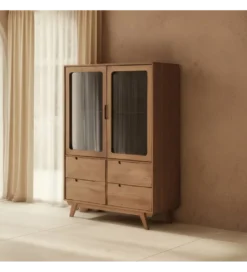 Witryna BURNIE 107 cm ze szklanymi drzwiami z drewno mango*Zona-Design Online