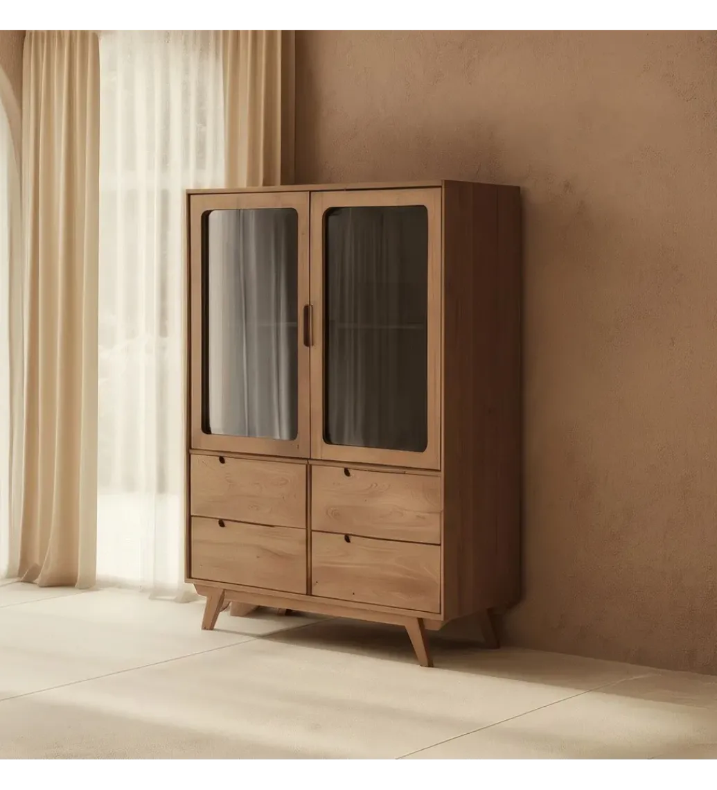 Witryna BURNIE 107 cm ze szklanymi drzwiami z drewno mango*Zona-Design Online