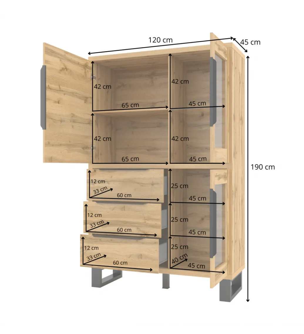 Witryna Halle 120 cm w optyce dąb wotan*Helvetia Clearance