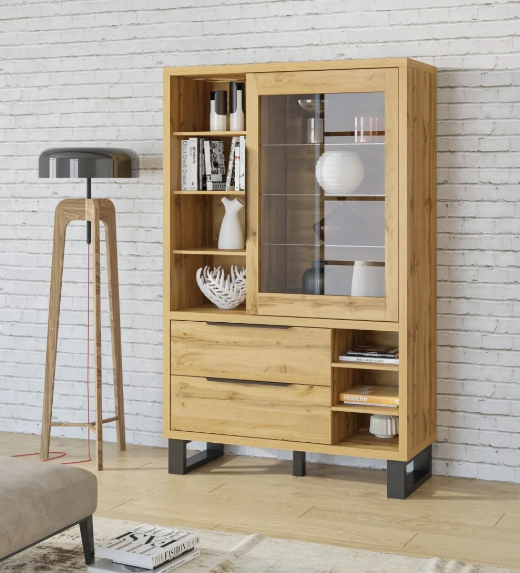 Witryna Halle 120 cm w optyce dąb wotan*Helvetia