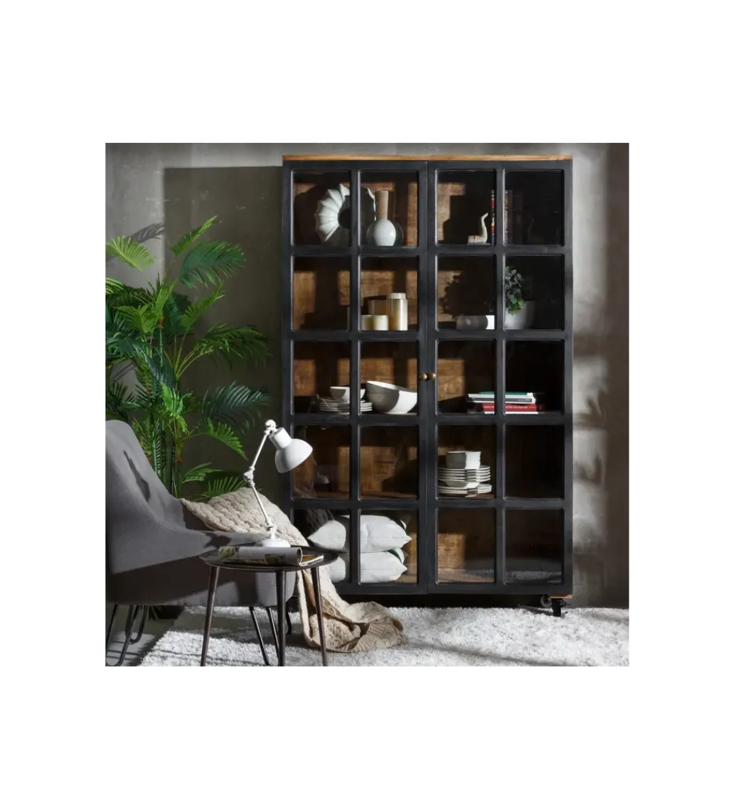Witryna Iron Craft 115 cm drewno mango czarna*Zona-Design Best