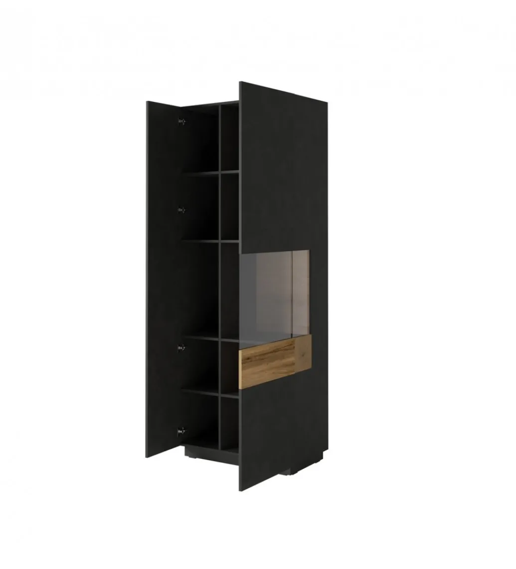 Witryna SILKE 80 Cm Antracytowa Z Dodatkiem Koloru Dąb Wotan*Helvetia Discount