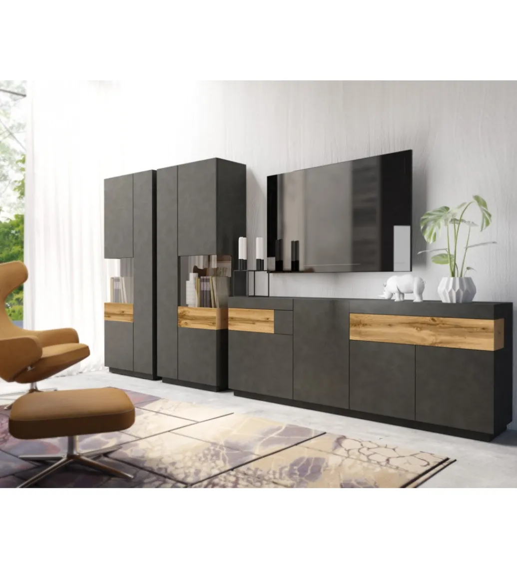 Witryna SILKE 80 Cm Antracytowa Z Dodatkiem Koloru Dąb Wotan*Helvetia Discount
