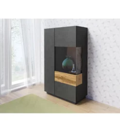 Witryna SILKE 80 Cm Antracytowa Z Dodatkiem Koloru Dąb Wotan*Helvetia Discount