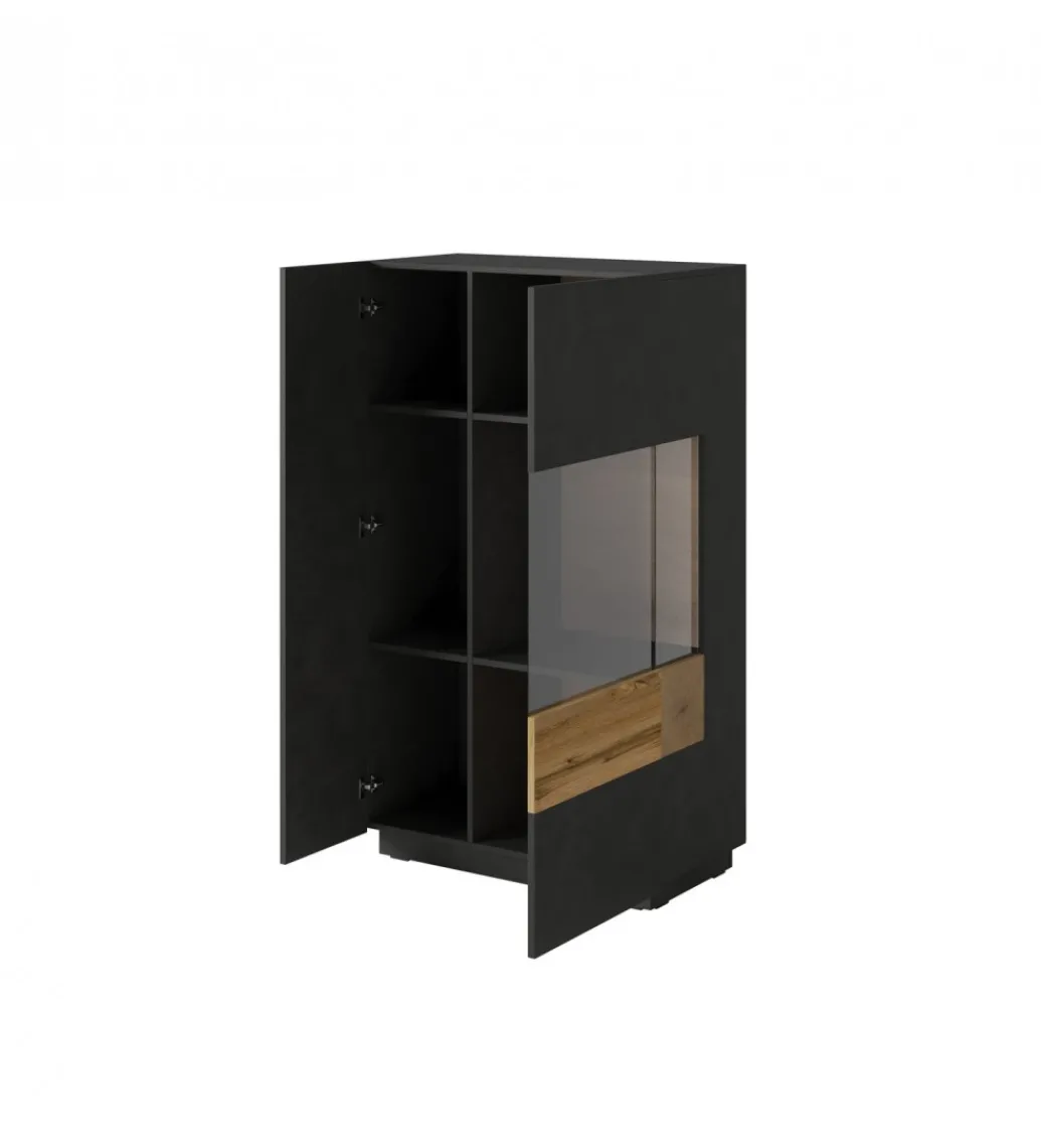 Witryna SILKE 80 Cm Antracytowa Z Dodatkiem Koloru Dąb Wotan*Helvetia Discount