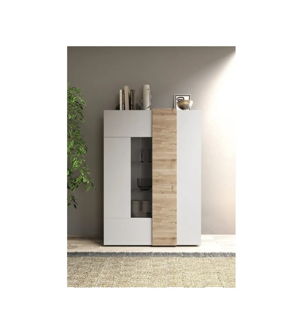 Witryna VENUS 121 cm biała z dodatkiem koloru dąb Cadiz*MCA Linia Włoska Discount