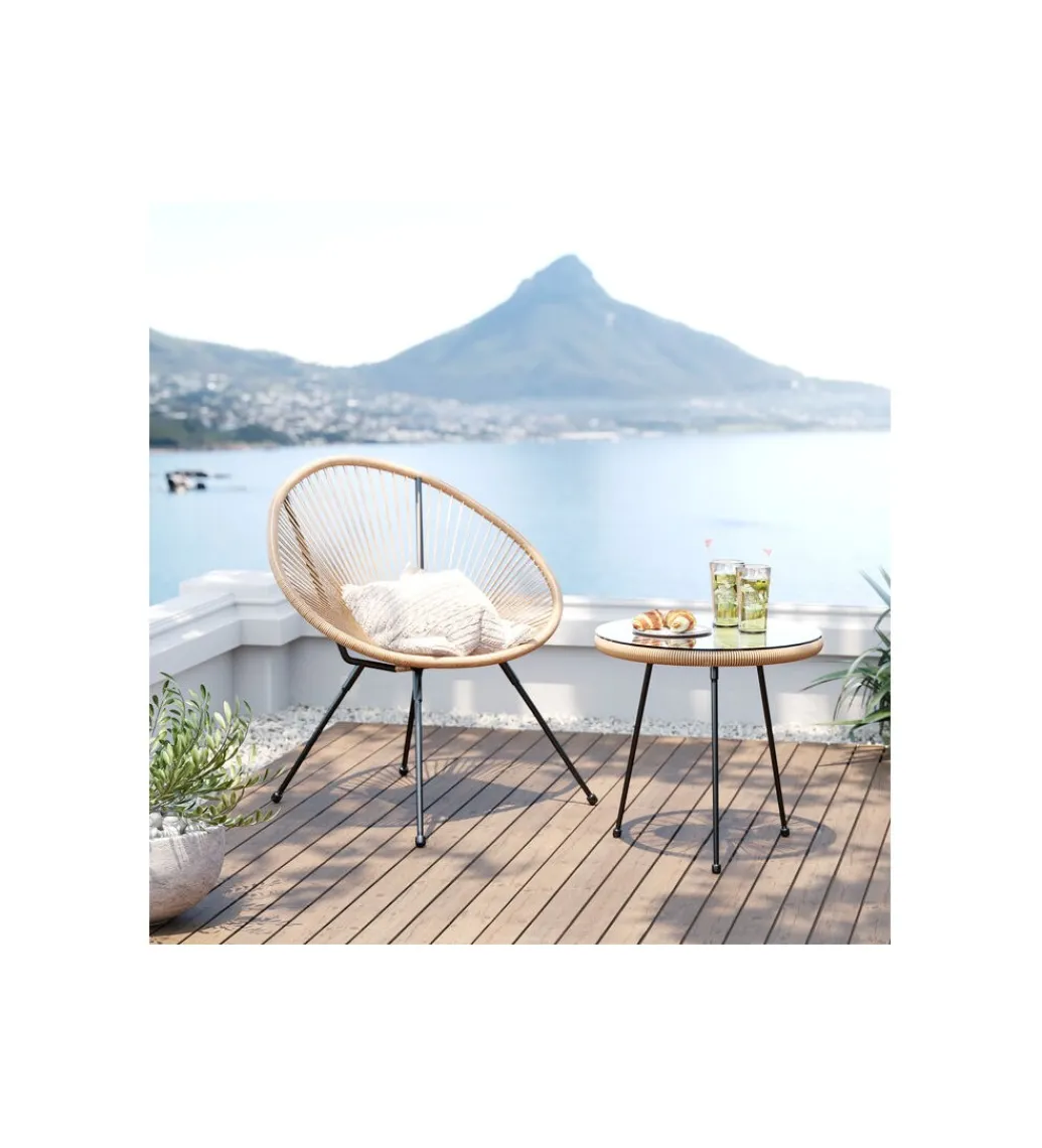 Zestaw 2 ACAPULCO naturalny fotel i stolik*KARE Discount