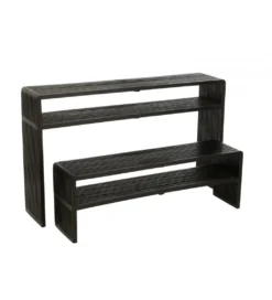 Zestaw 2 konsol SHELFY 130 i 118 cm drewno teak czarna*J-Line