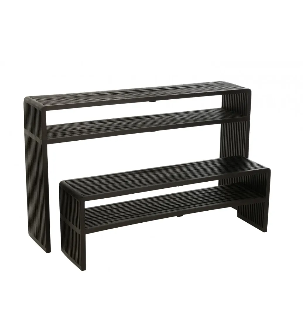 Zestaw 2 konsol SHELFY 130 i 118 cm drewno teak czarna*J-Line