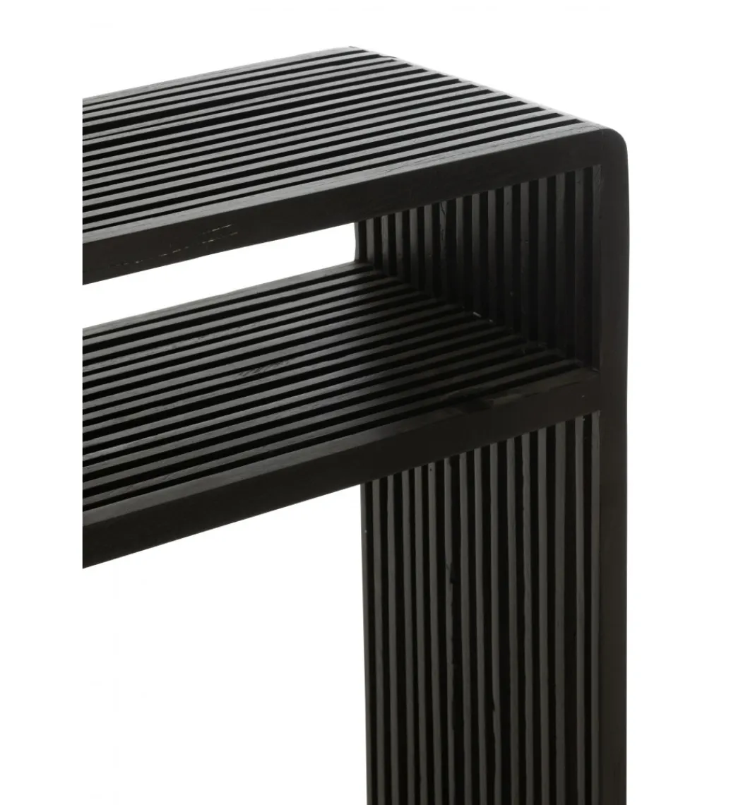 Zestaw 2 konsol SHELFY 130 i 118 cm drewno teak czarna*J-Line