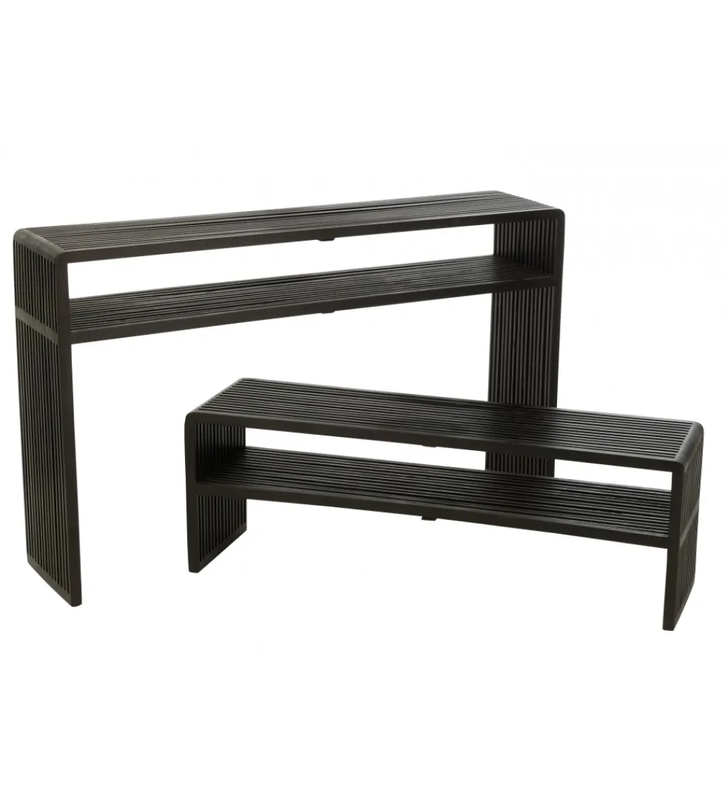 Zestaw 2 konsol SHELFY 130 i 118 cm drewno teak czarna*J-Line