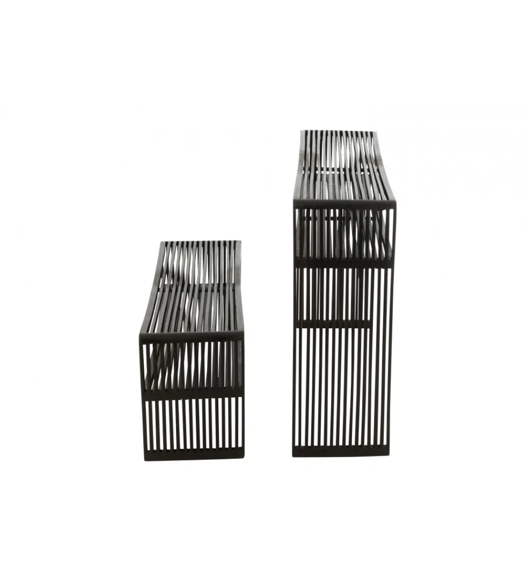 Zestaw 2 konsol SHELFY 130 i 118 cm drewno teak czarna*J-Line