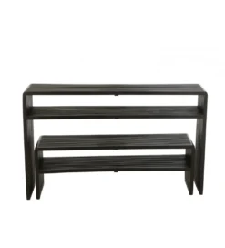 Zestaw 2 konsol SHELFY 130 i 118 cm drewno teak czarna*J-Line