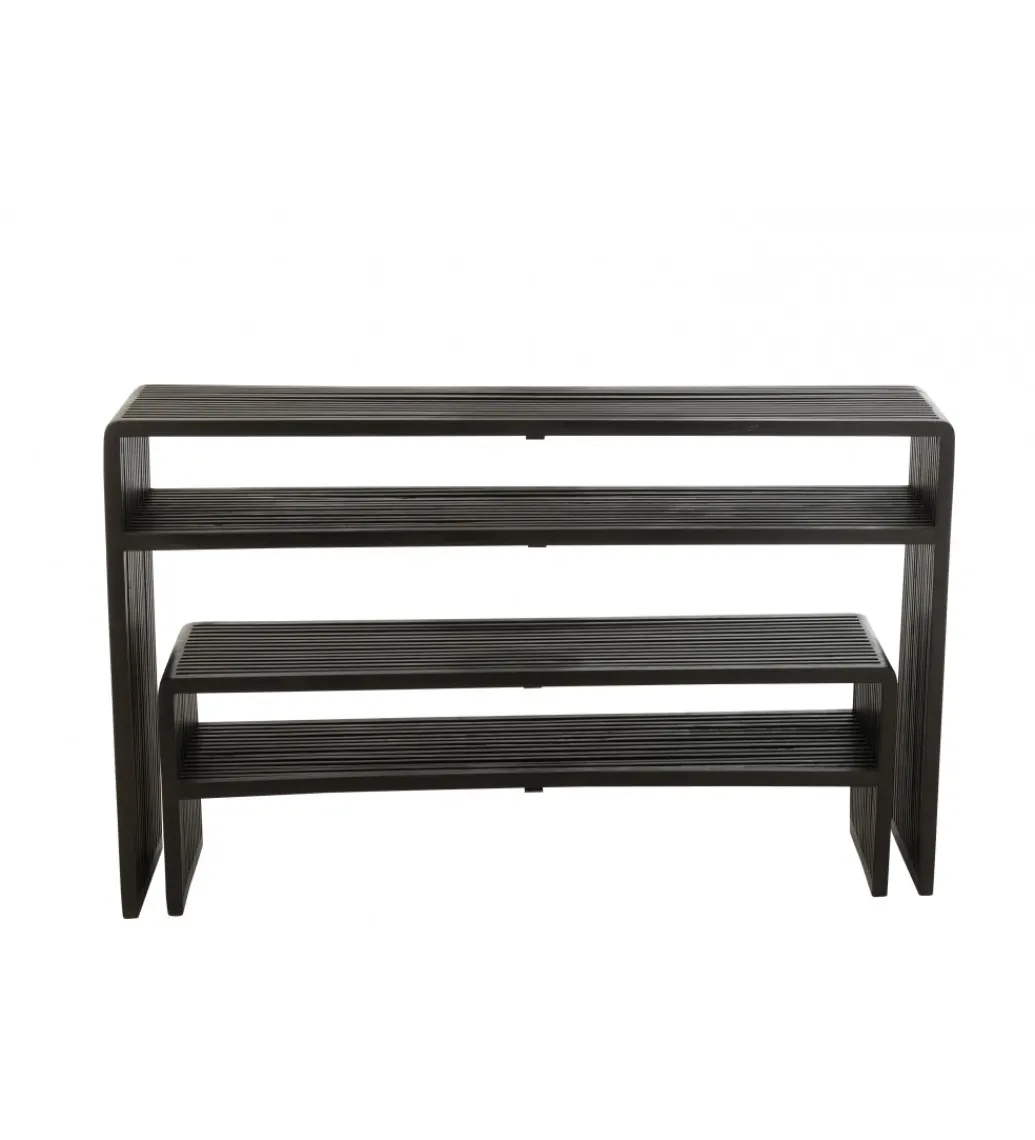 Zestaw 2 konsol SHELFY 130 i 118 cm drewno teak czarna*J-Line