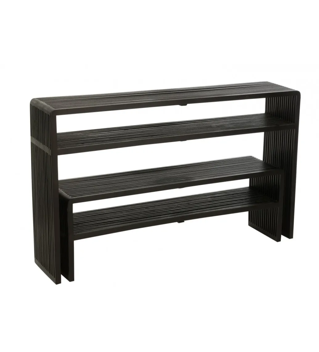 Zestaw 2 konsol SHELFY 130 i 118 cm drewno teak czarna*J-Line