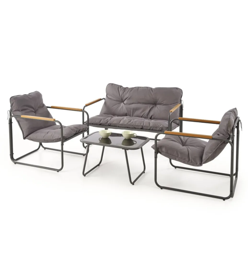 Zestaw ogrodowy HUDSON sofa 116 cm dwa fotele 75 cm ława 68 cm popielaty brązowy*Halmar Hot