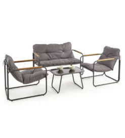 Zestaw ogrodowy HUDSON sofa 116 cm dwa fotele 75 cm ława 68 cm popielaty brązowy*Halmar Hot
