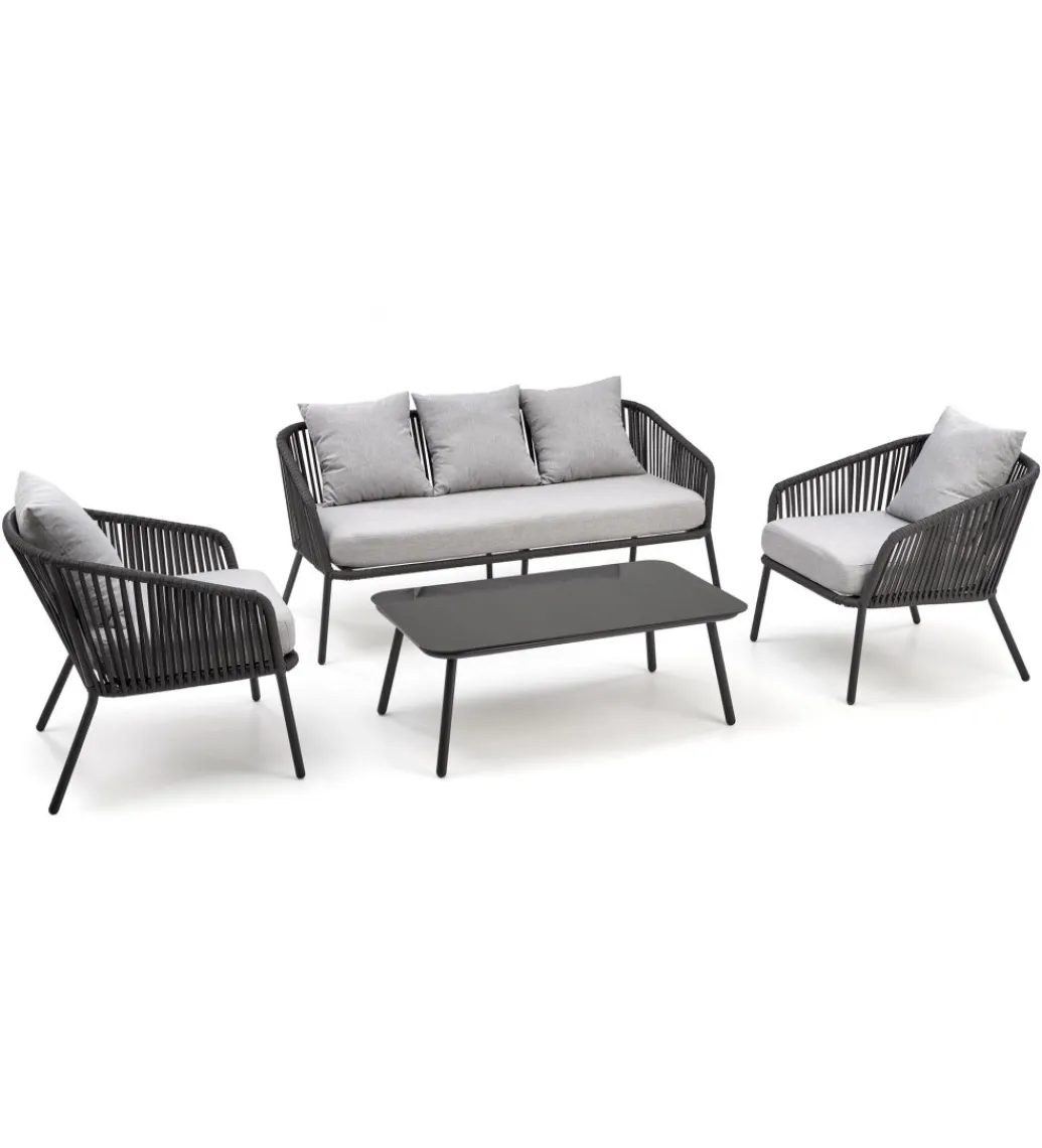 Zestaw ogrodowy ROCCA ciemnoszary - sofa + 2 x fotel + ława*Halmar Clearance