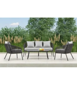 Zestaw ogrodowy ROCCA ciemnoszary - sofa + 2 x fotel + ława*Halmar Clearance