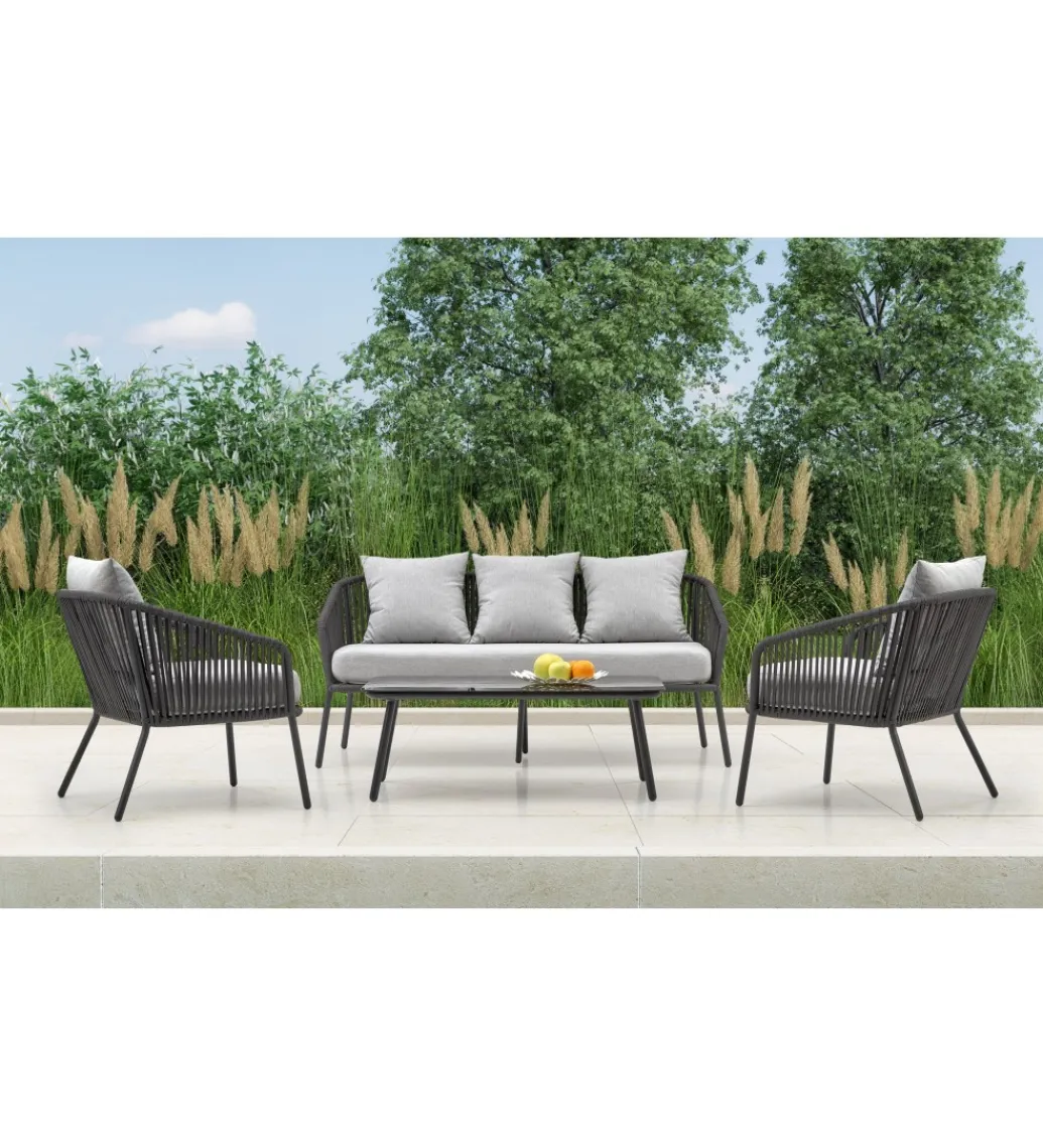 Zestaw ogrodowy ROCCA ciemnoszary - sofa + 2 x fotel + ława*Halmar Clearance