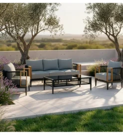 Zestaw ogrodowy TWOSOULME SOFA 198 cm dwa fotele 74 cm i stolik kawowy 128 cm*Exclusivas Best