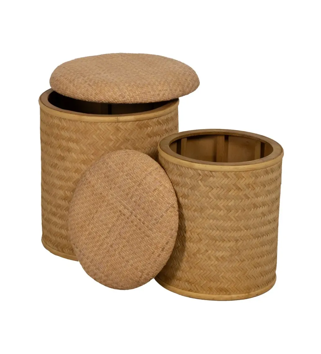 Zestaw 2 puf BROGLA z schowkiem 40 cm 35 cm ratan*Zona-Design Best