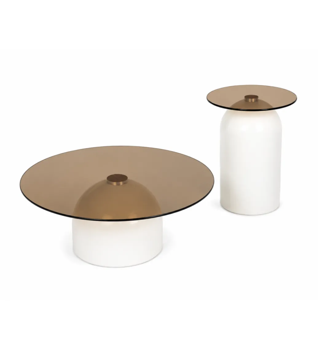Zestaw 2 stolików ARLINGTON 80 cm 39 cm kremowe szklane*Belda