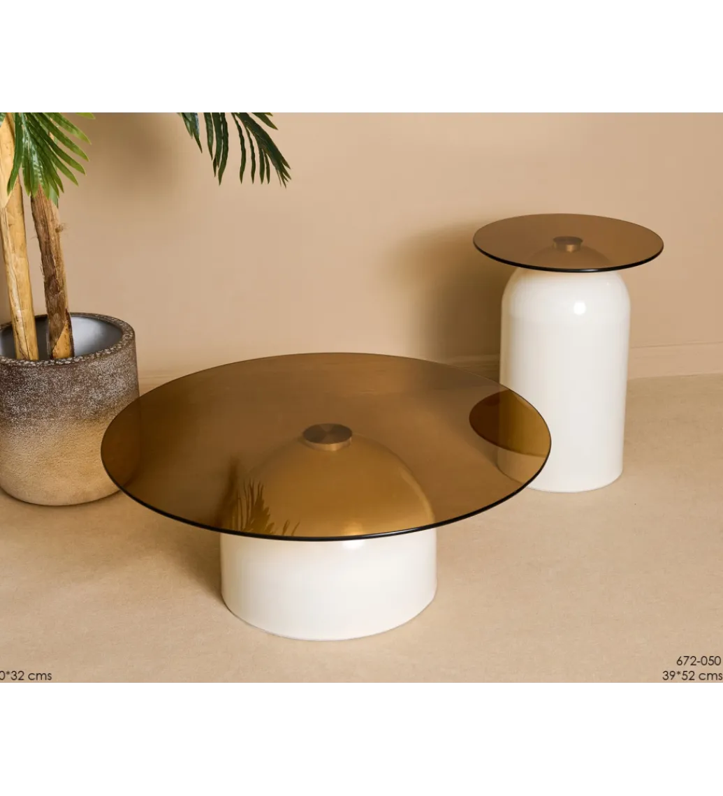 Zestaw 2 stolików ARLINGTON 80 cm 39 cm kremowe szklane*Belda