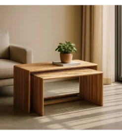 Zestaw 2 stolików kawowych BELLAMONTE 85 cm 75 cm drewno teak*Zona-Design Sale