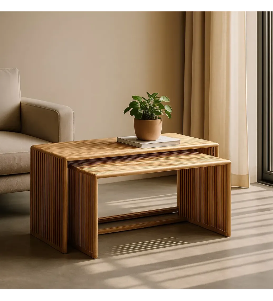 Zestaw 2 stolików kawowych BELLAMONTE 85 cm 75 cm drewno teak*Zona-Design Sale