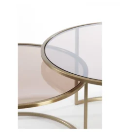 Zestaw 2 stolików kawowych DUARTE 65 cm 75 cm szklane złote brąz*L&L Clearance